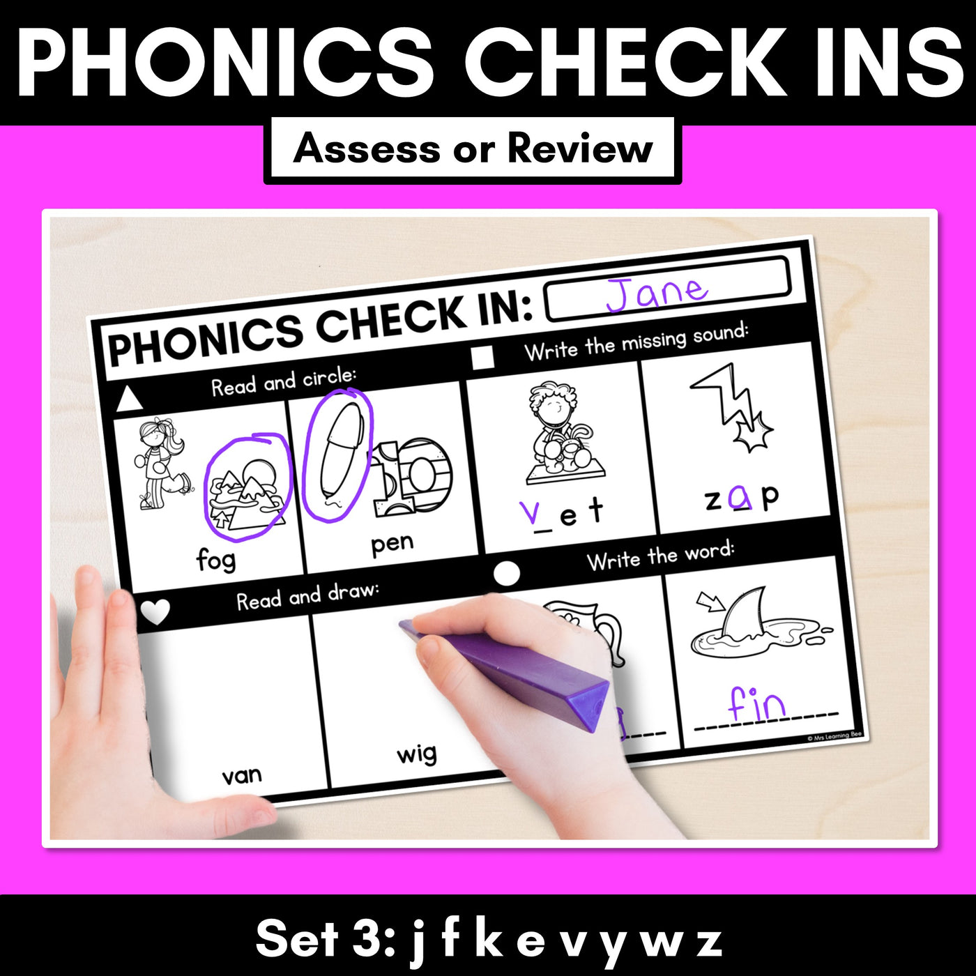 PHONICS CHECK INS - CVC Words & CVCC CCVC Words Set 3 - No Prep Phonics Assessments