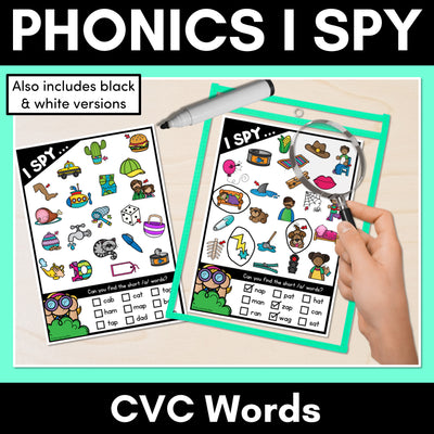 I SPY for CVC Words - Kindergarten Phonics Templates