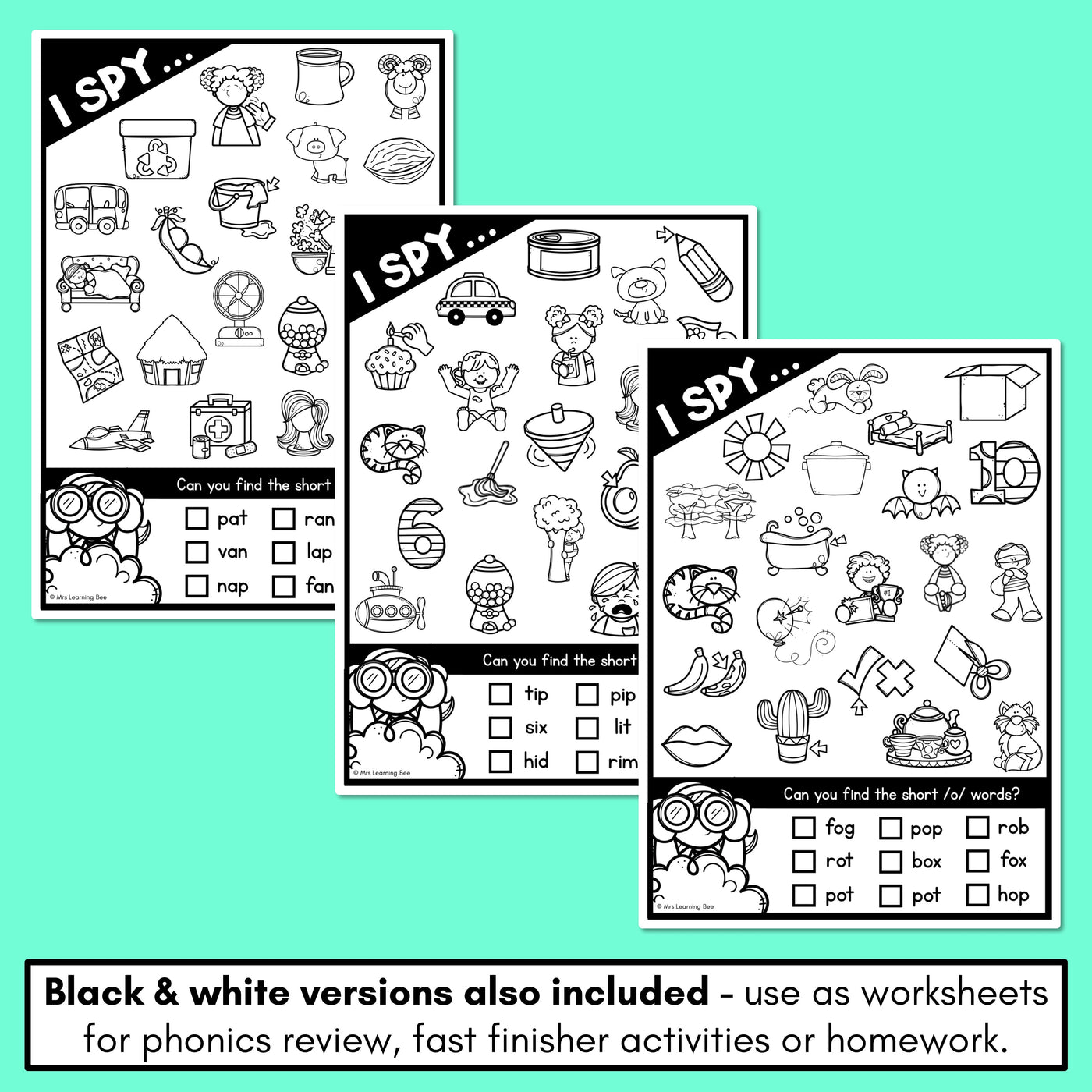 I SPY for CVC Words - Kindergarten Phonics Templates