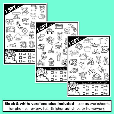 I SPY for CVC Words - Kindergarten Phonics Templates