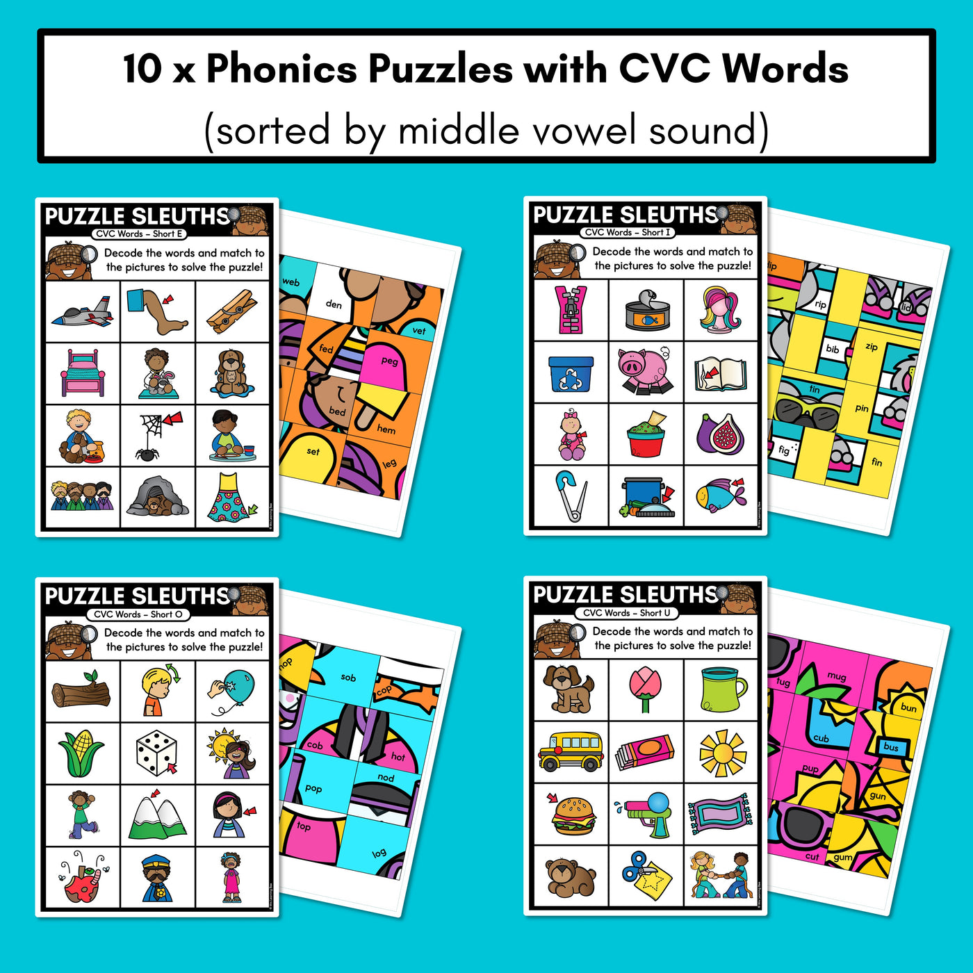 PHONICS PUZZLES - Phonics Games and Phonics Worksheets - Decodable CVC Words