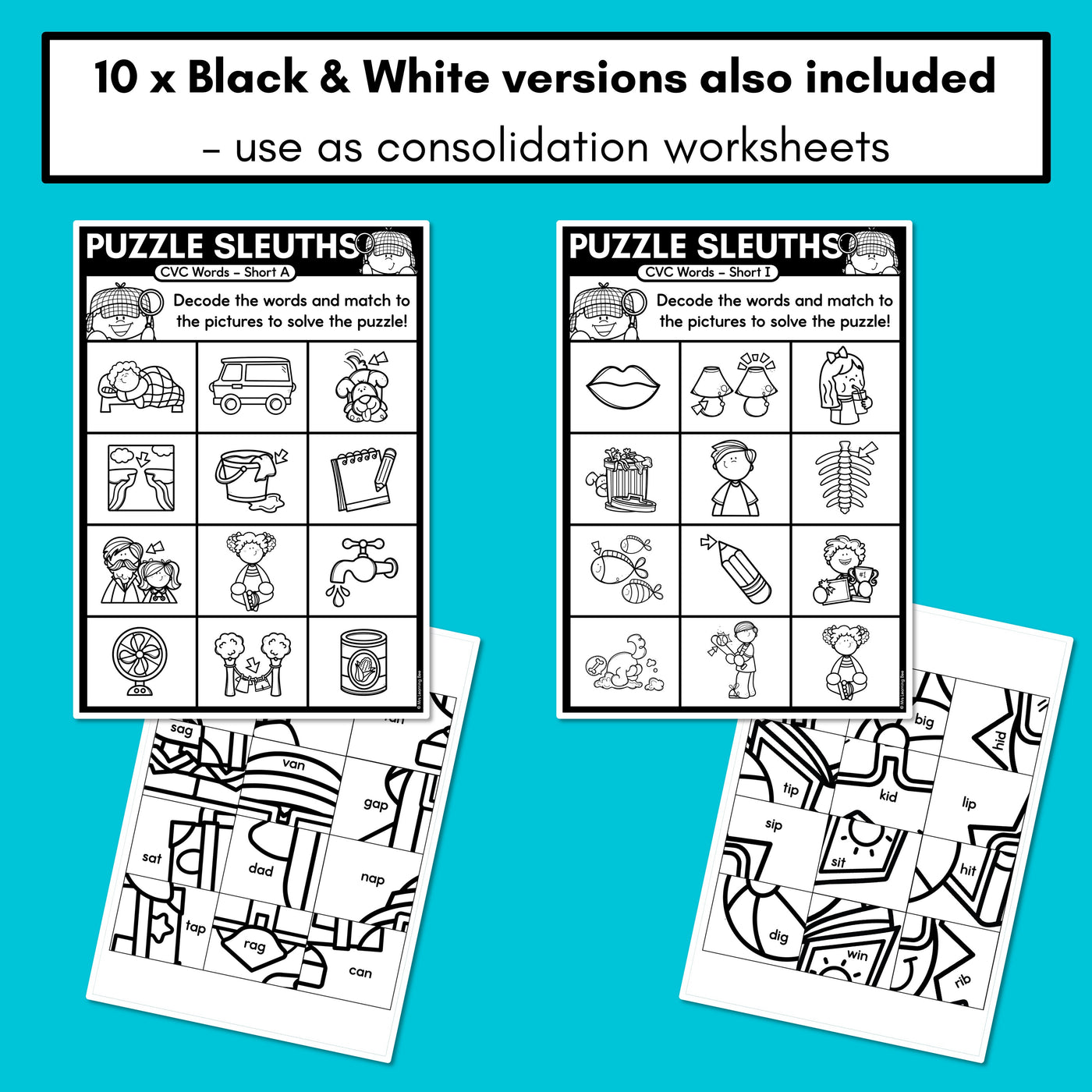 PHONICS PUZZLES - Phonics Games and Phonics Worksheets - Decodable CVC Words