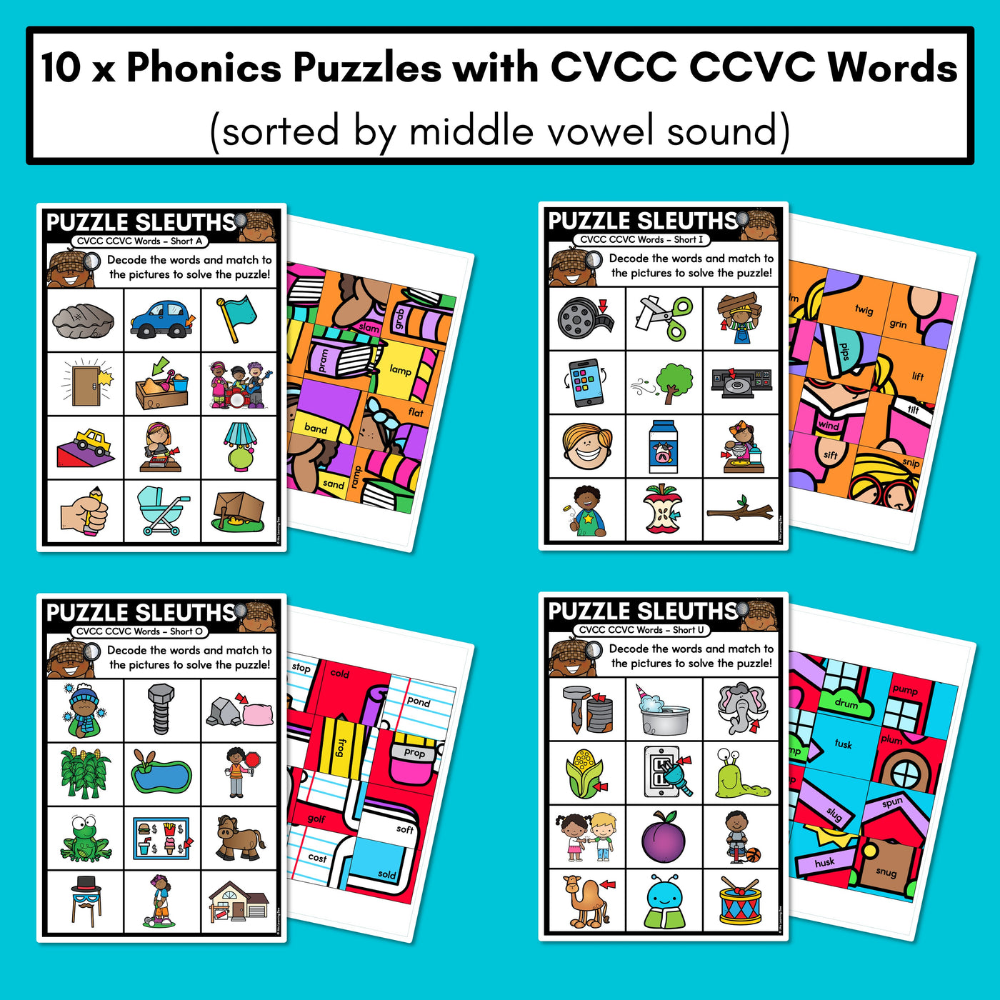 PHONICS PUZZLES - Phonics Games and Phonics Worksheets-Decodable CVCC CCVC Words