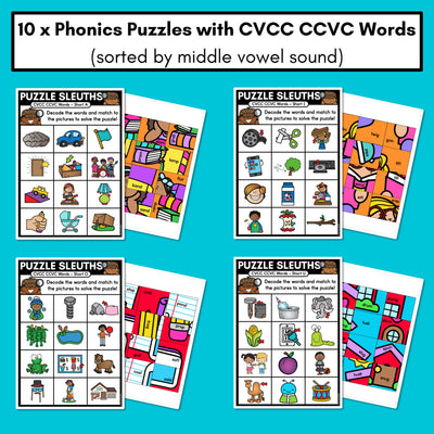 PHONICS PUZZLES - Phonics Games and Phonics Worksheets-Decodable CVCC CCVC Words