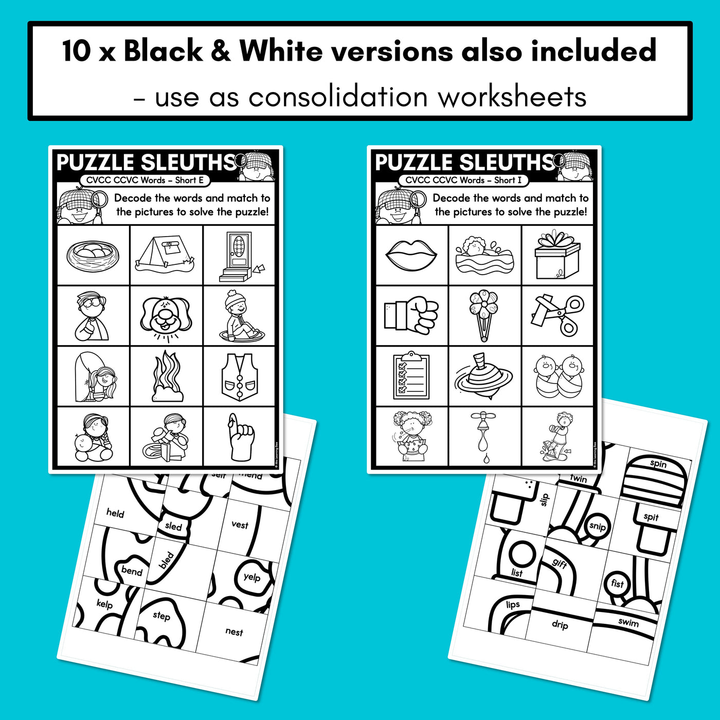 PHONICS PUZZLES - Phonics Games and Phonics Worksheets-Decodable CVCC CCVC Words