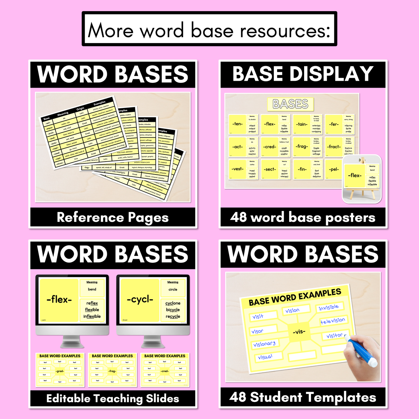 WORD BASE Student Brainstorm Templates - includes base word reference pages