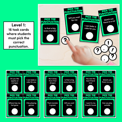 Punctuation Task Cards for Full Stops/Periods, Exclamation and Question Marks - VCOP aligned