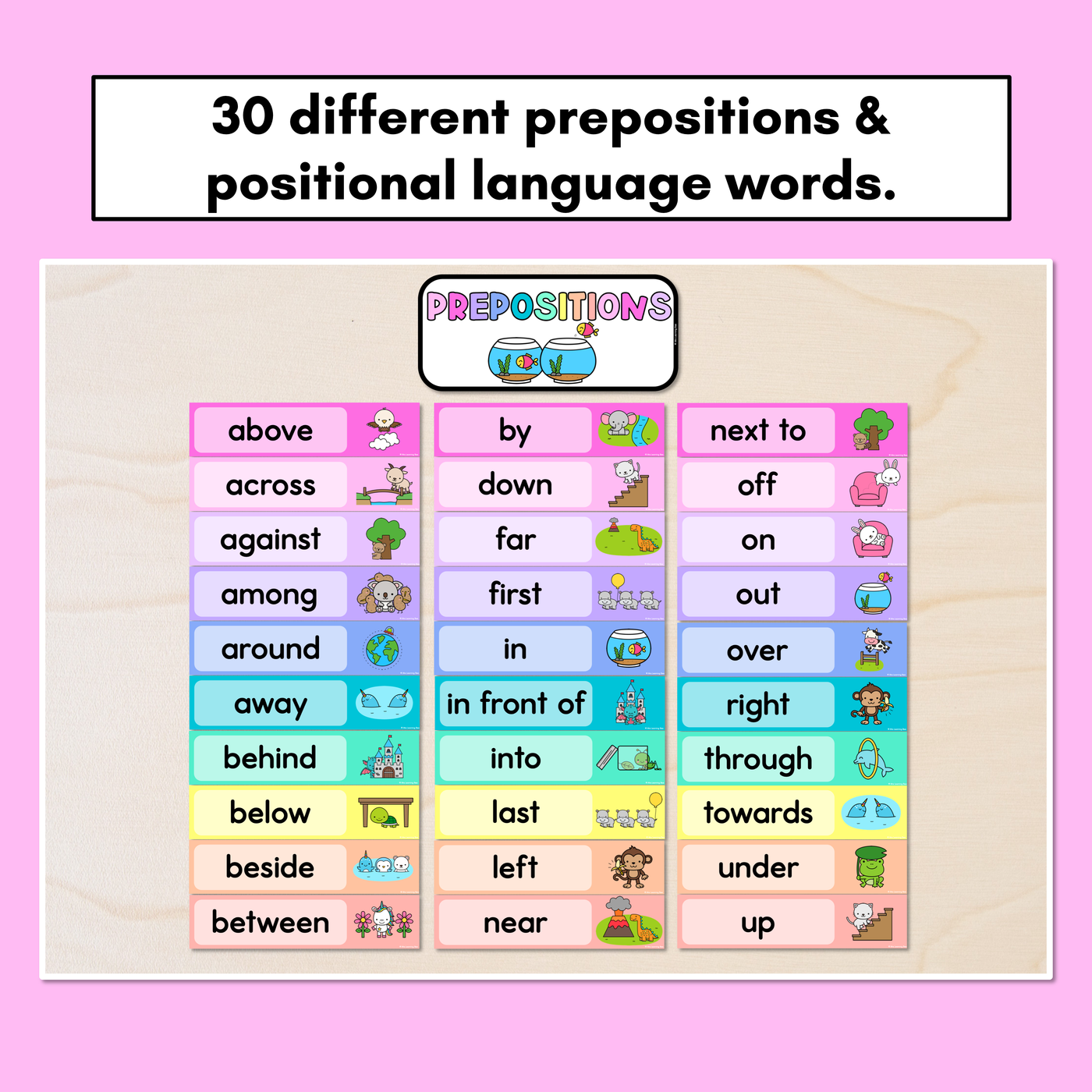 Positional Language - Animal Prepositions - Rainbow