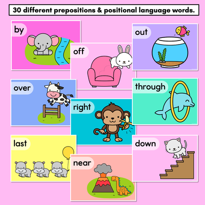 Positional Language - Animal Prepositions - Rainbow PowerPoint Slides