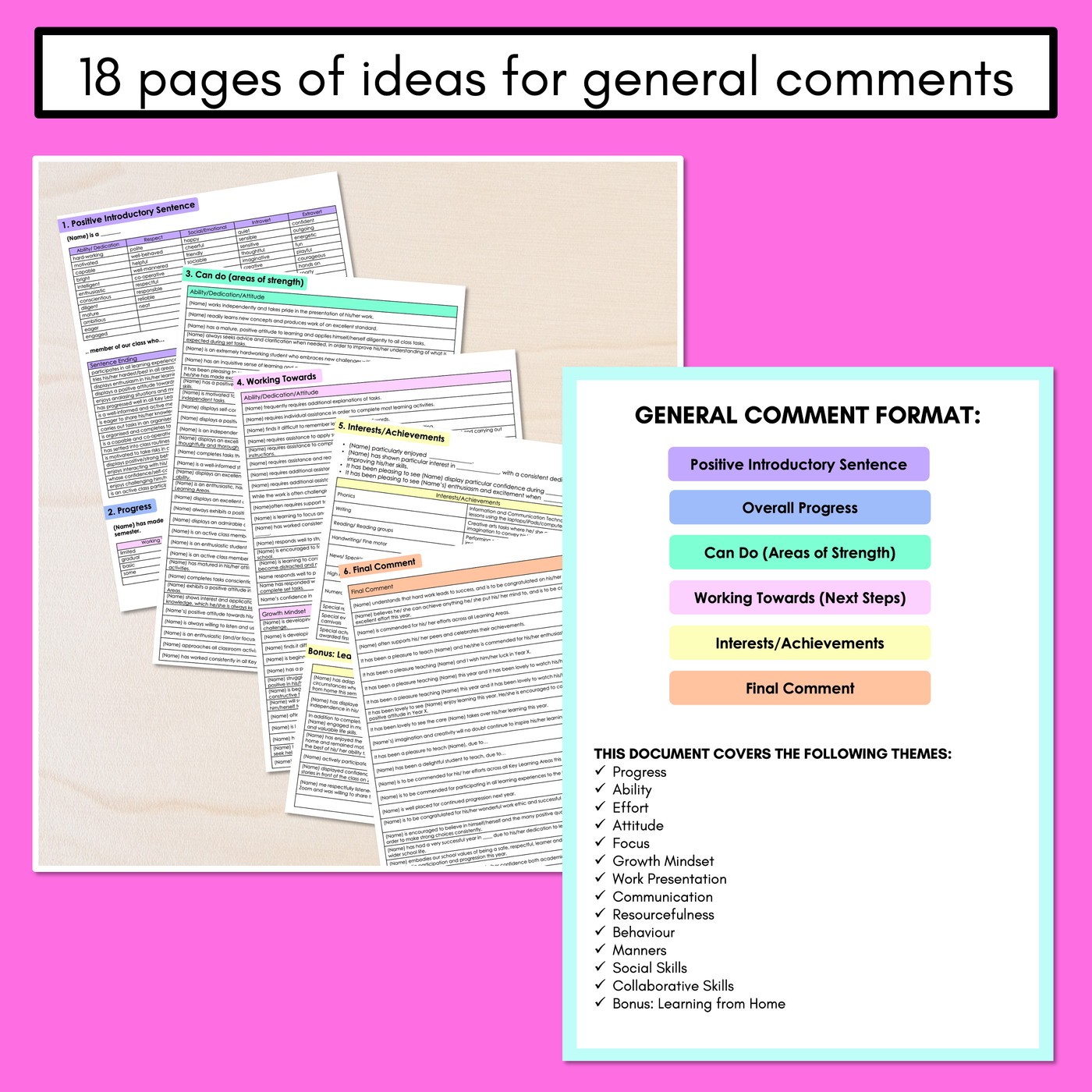 Report Comments - Word Bank for General Comments