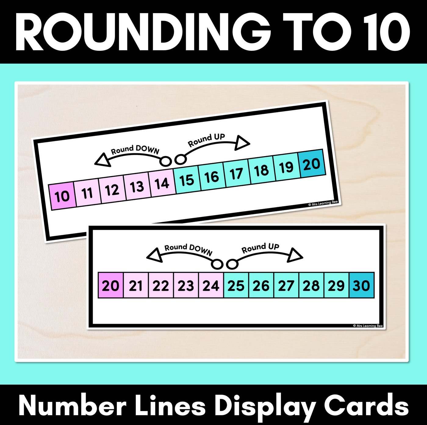 Rounding to 10 - Number Lines Display Cards & Desk Companions