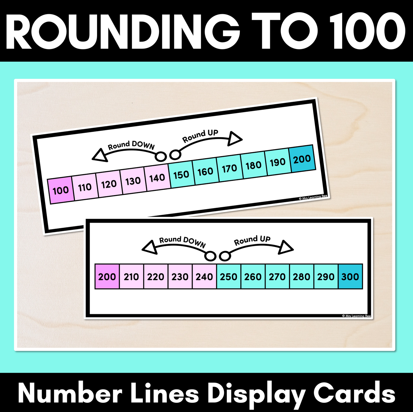 Rounding to 100 - Number Lines Display Cards & Desk Companions