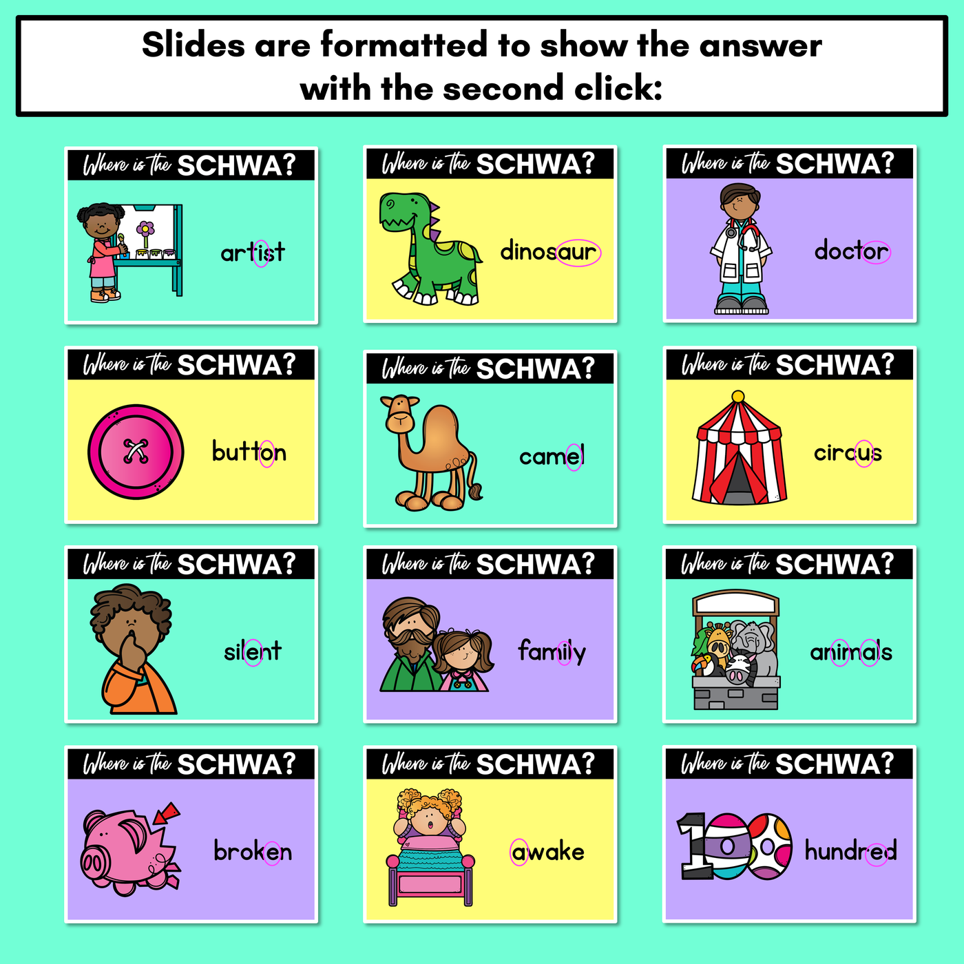 Schwa PowerPoint Lesson Slides - Phonics Teaching Slides for Schwa Sound