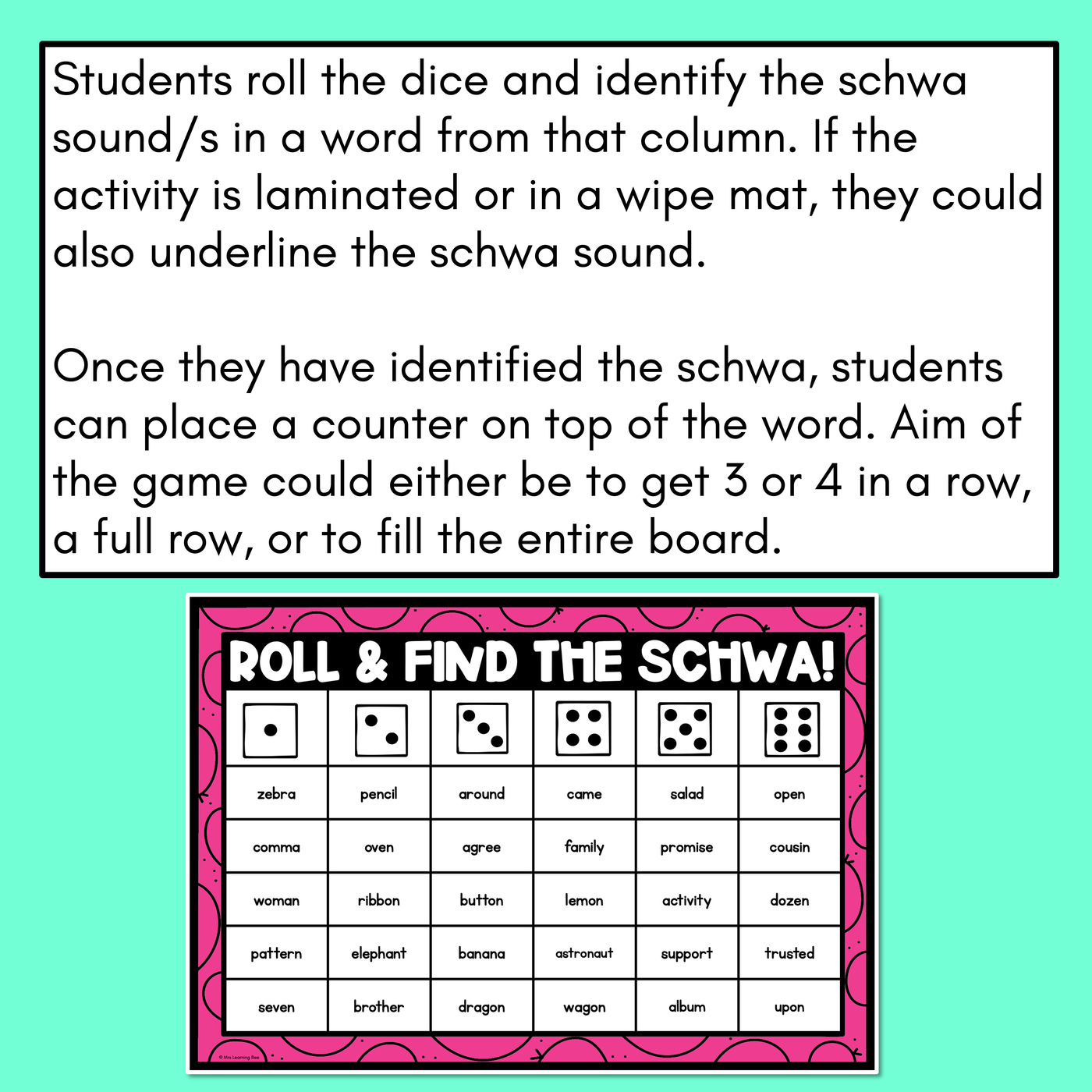 Schwa Game - Roll and find the schwa words