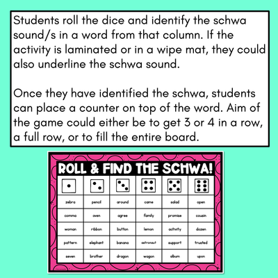 Schwa Game - Roll and find the schwa words