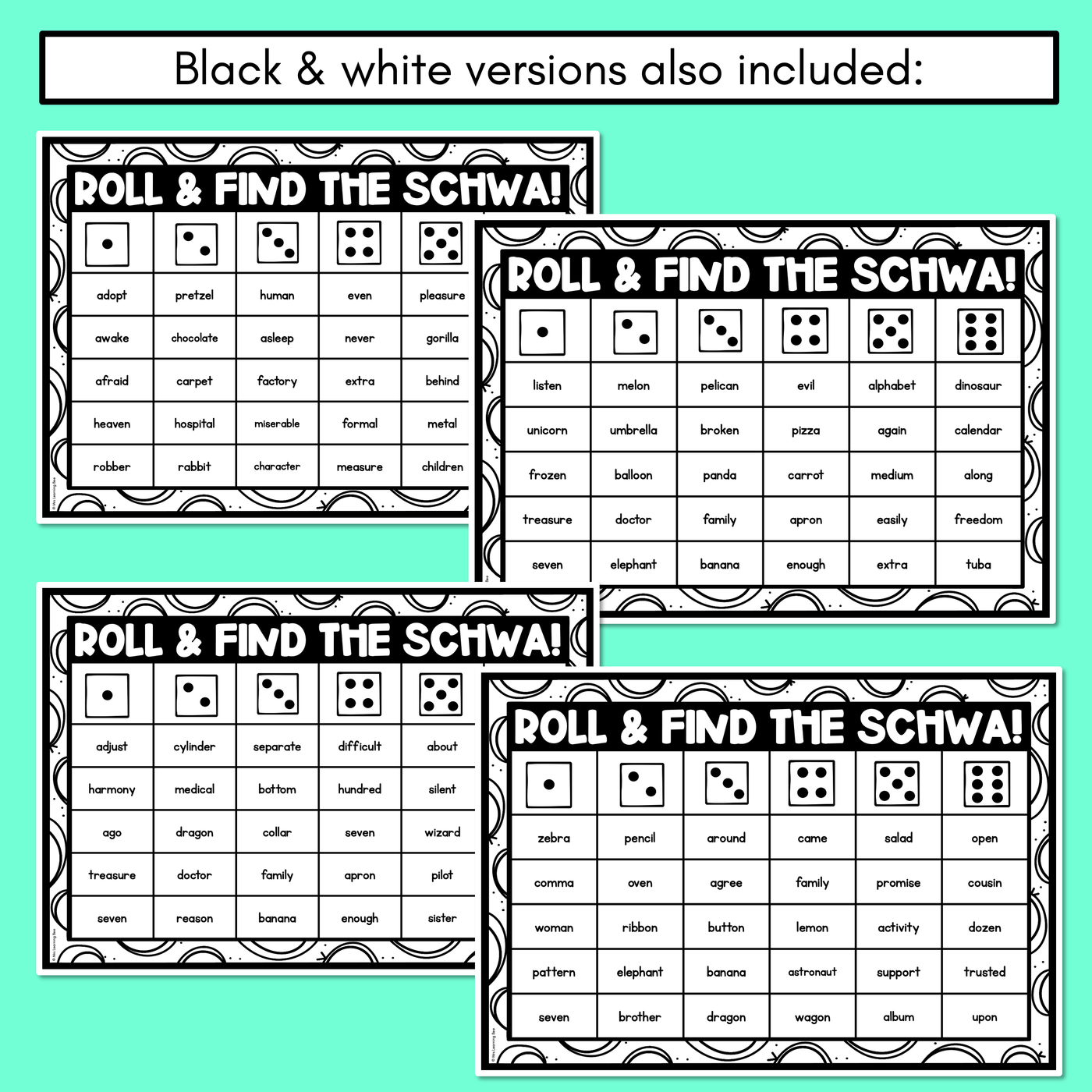 Schwa Game - Roll and find the schwa words