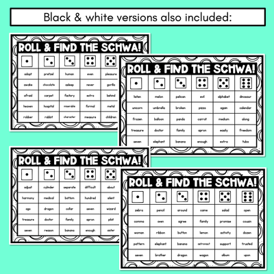 Schwa Game - Roll and find the schwa words