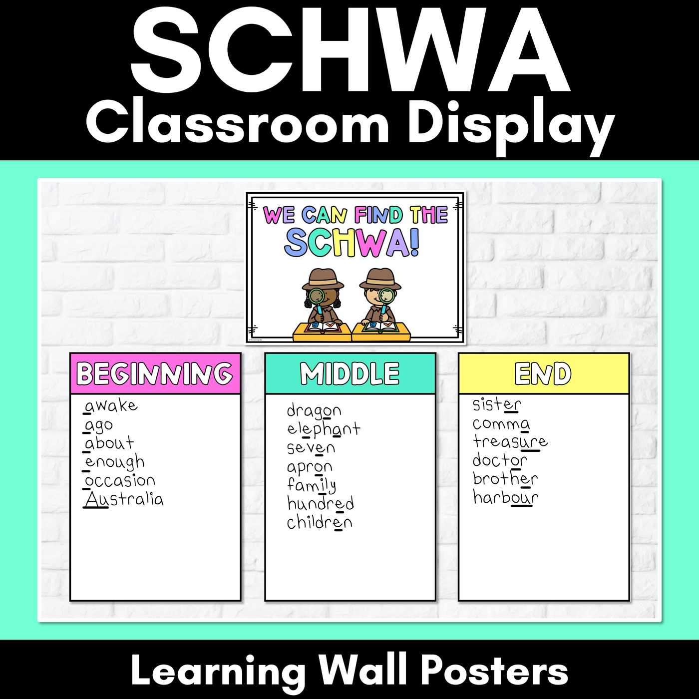 Schwa Classroom Display - Find the Schwa - Learning Wall Phonics Posters