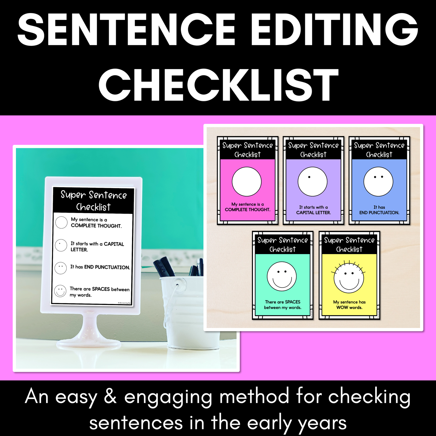 Sentence Writing Editing Checklist Posters - Correcting Sentences for Kids