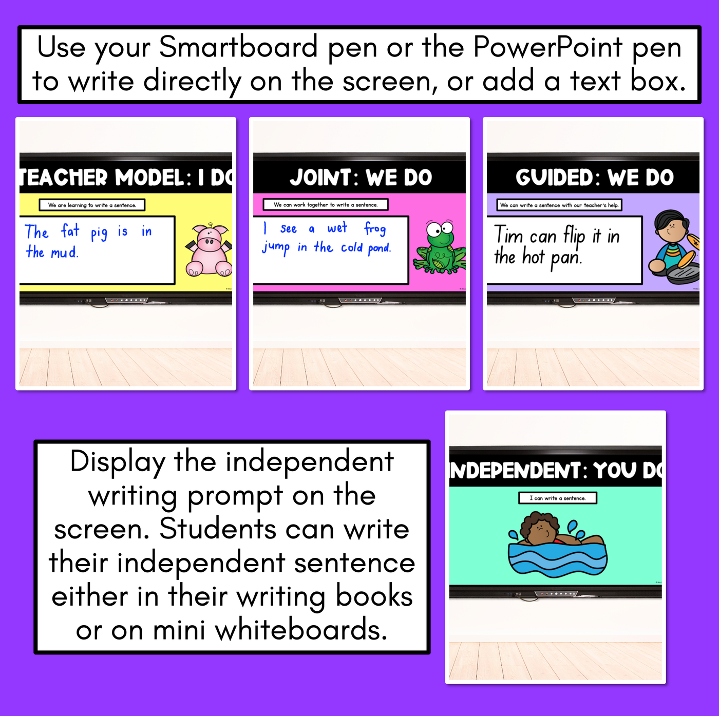 Sentence Stimulus Slides - CVC Words, CVCC/CCVC Words, CCVCC Words - Decodable Word Prompts for Sentence of the Day