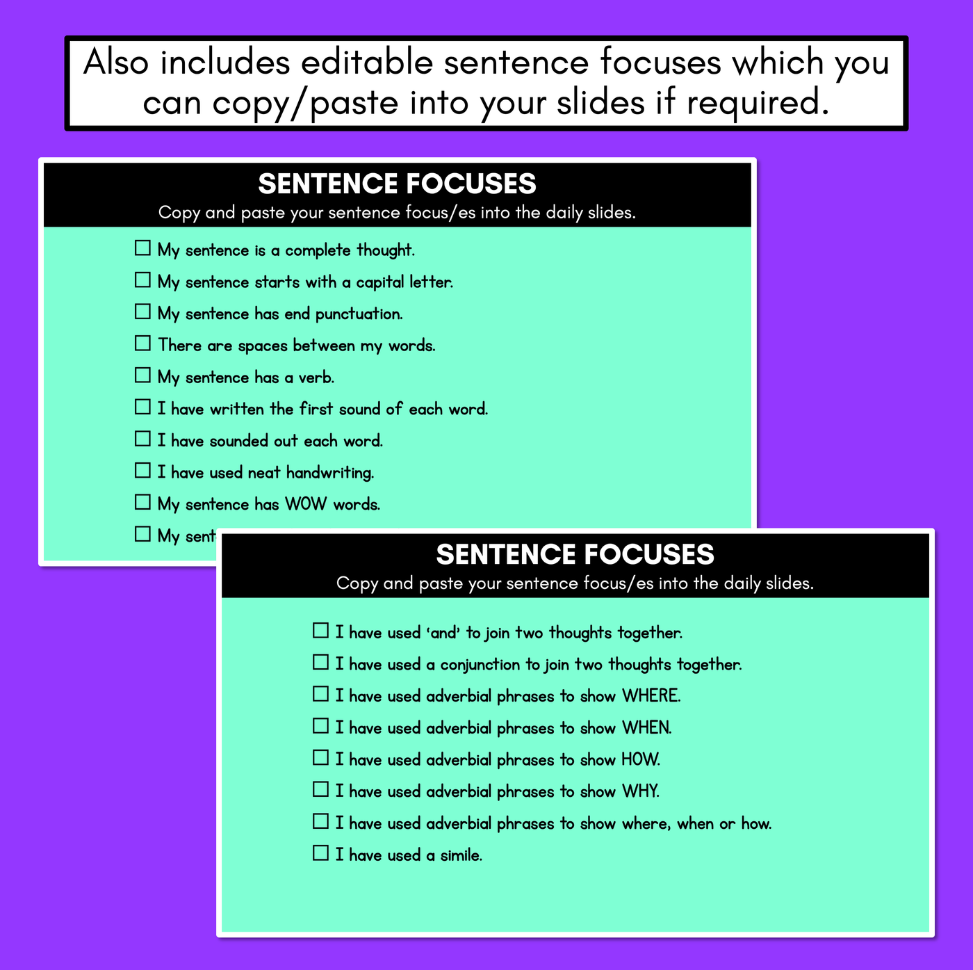 Sentence Stimulus Slides - CVC Words, CVCC/CCVC Words, CCVCC Words - Decodable Word Prompts for Sentence of the Day