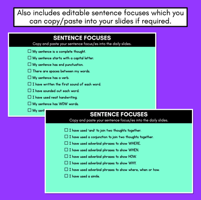 Sentence Stimulus Slides - CVC Words, CVCC/CCVC Words, CCVCC Words - Decodable Word Prompts for Sentence of the Day