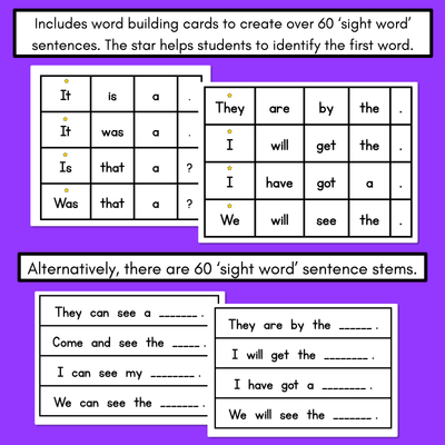 High Frequency Word Sentence Cards & Pictures - Sight Word Sentences Building
