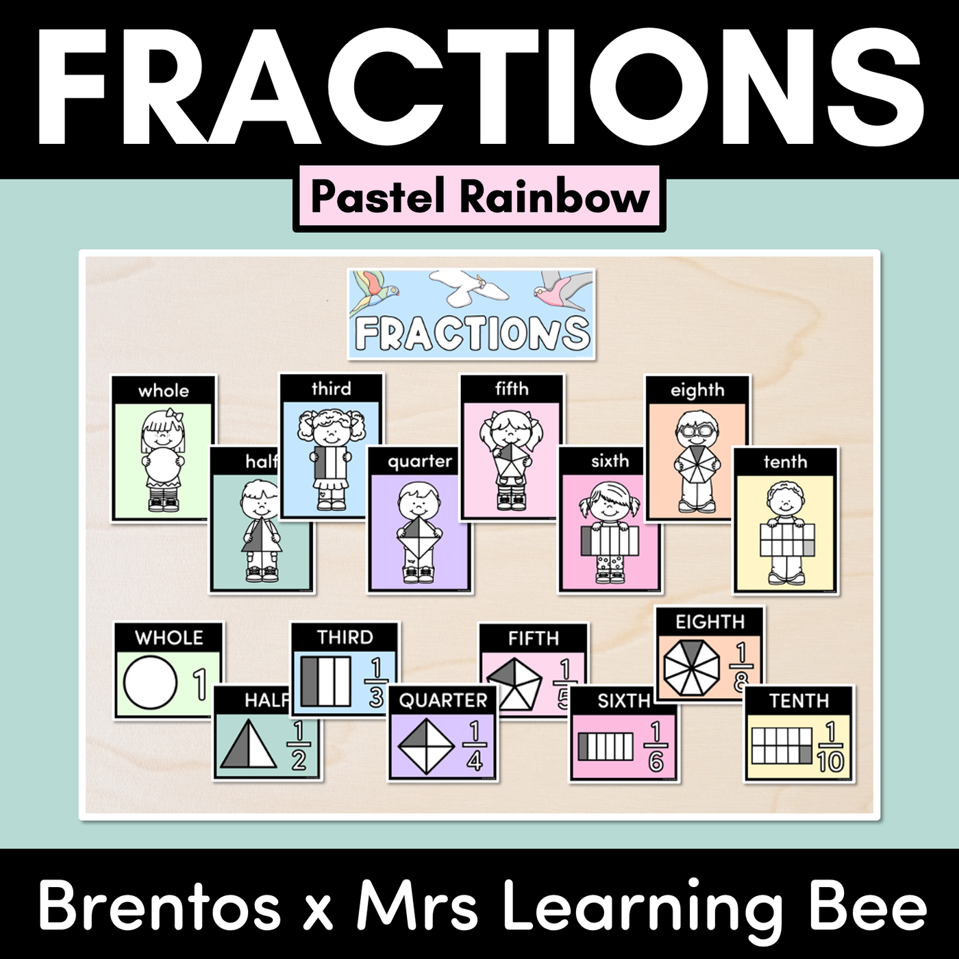 FRACTIONS POSTERS - The Brentos Collection - Pastel Rainbow