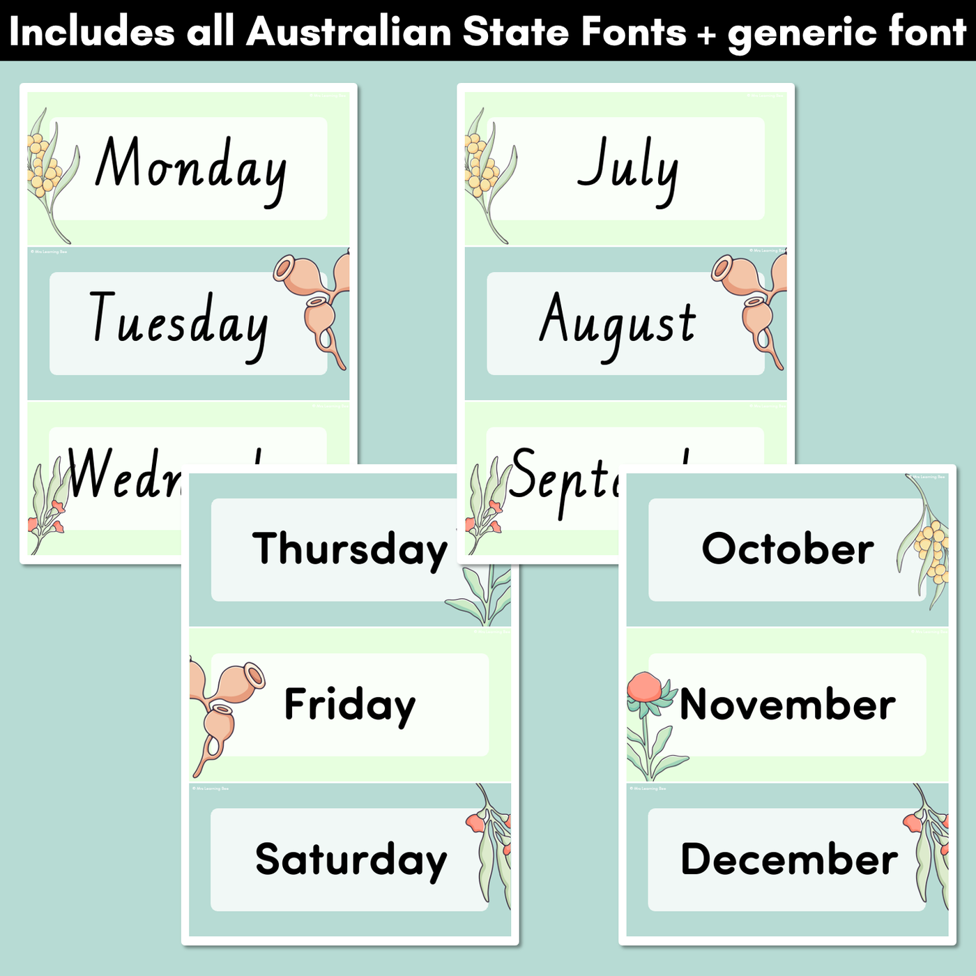 DAYS & MONTHS DISPLAY - The Brentos Collection - Aussie Flora