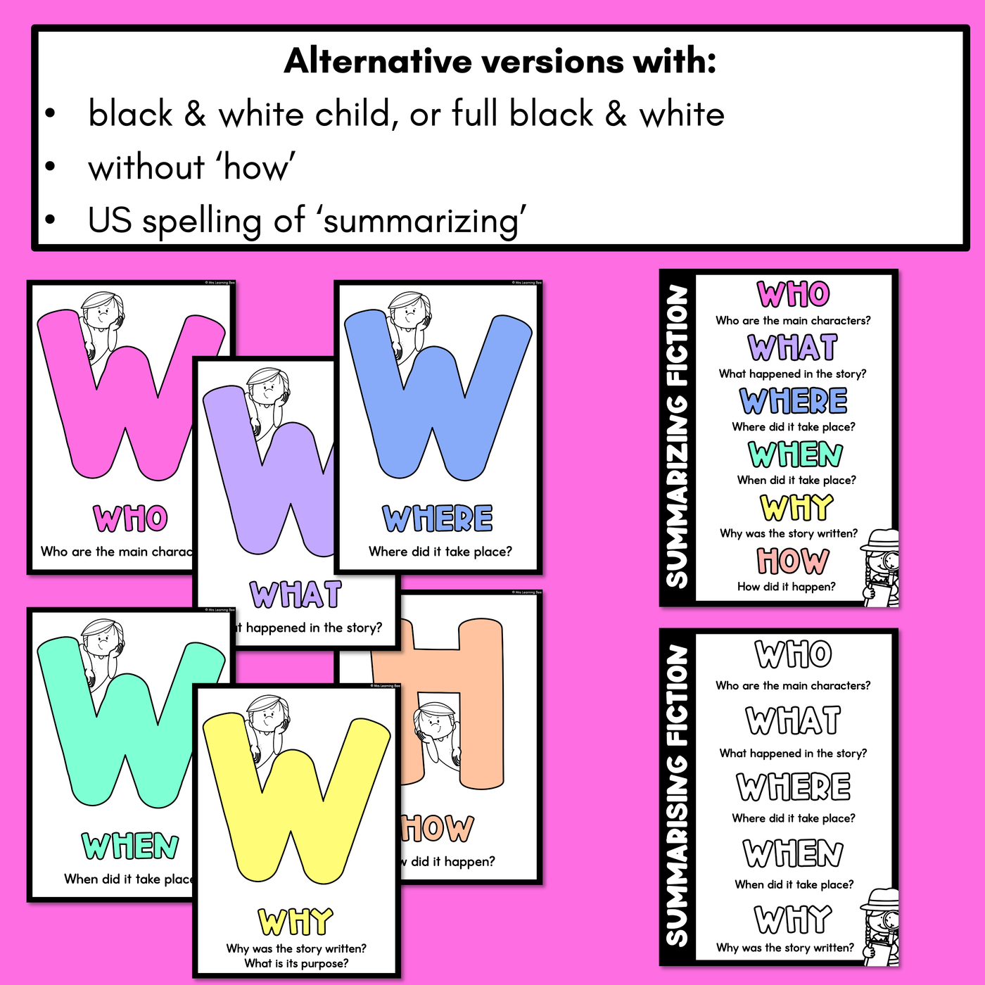 Summarising Texts Posters - Who What Where When Why (and How) - The 5 Ws