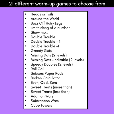 Maths Warm Up Games for Kindergarten & Grade 1 Math Lessons - Editable Slides