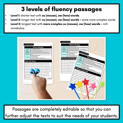 Editable Differentiated Decodable Fluency Texts - ou (mouse), ow (how)