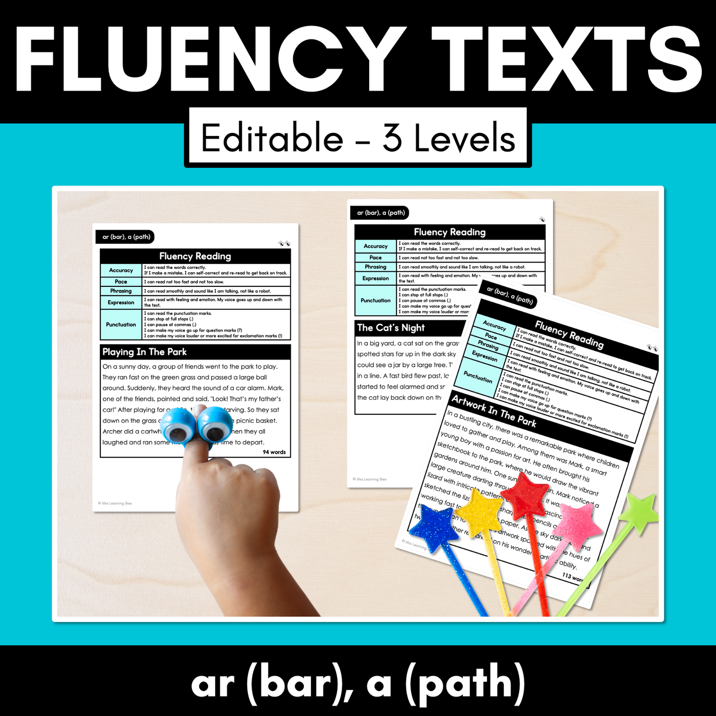 Editable Differentiated Decodable Fluency Texts - ar (bar), a (path)