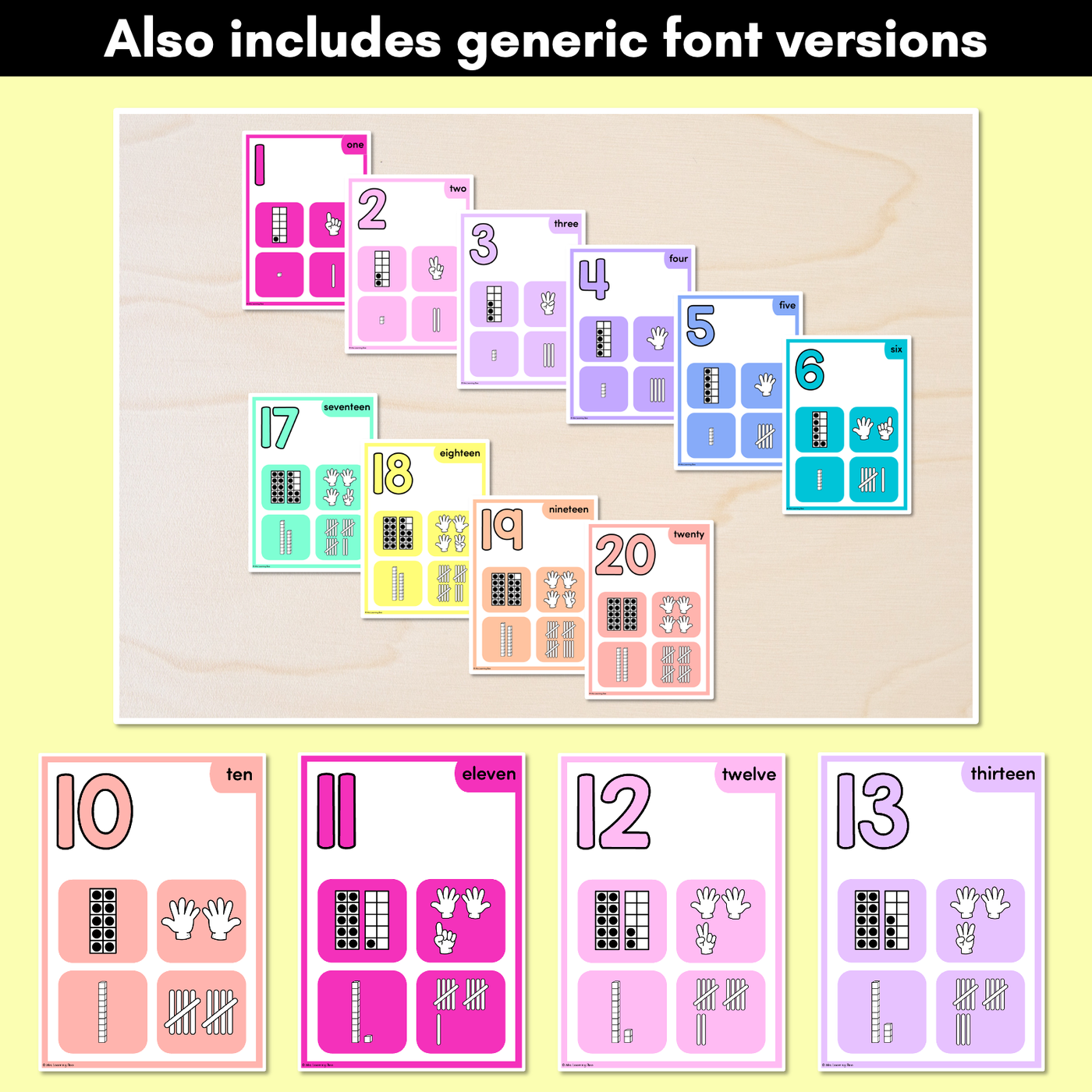 NUMBER POSTERS with ten frames, base ten blocks, tallies & fingers - The Kasey Rainbow Collection