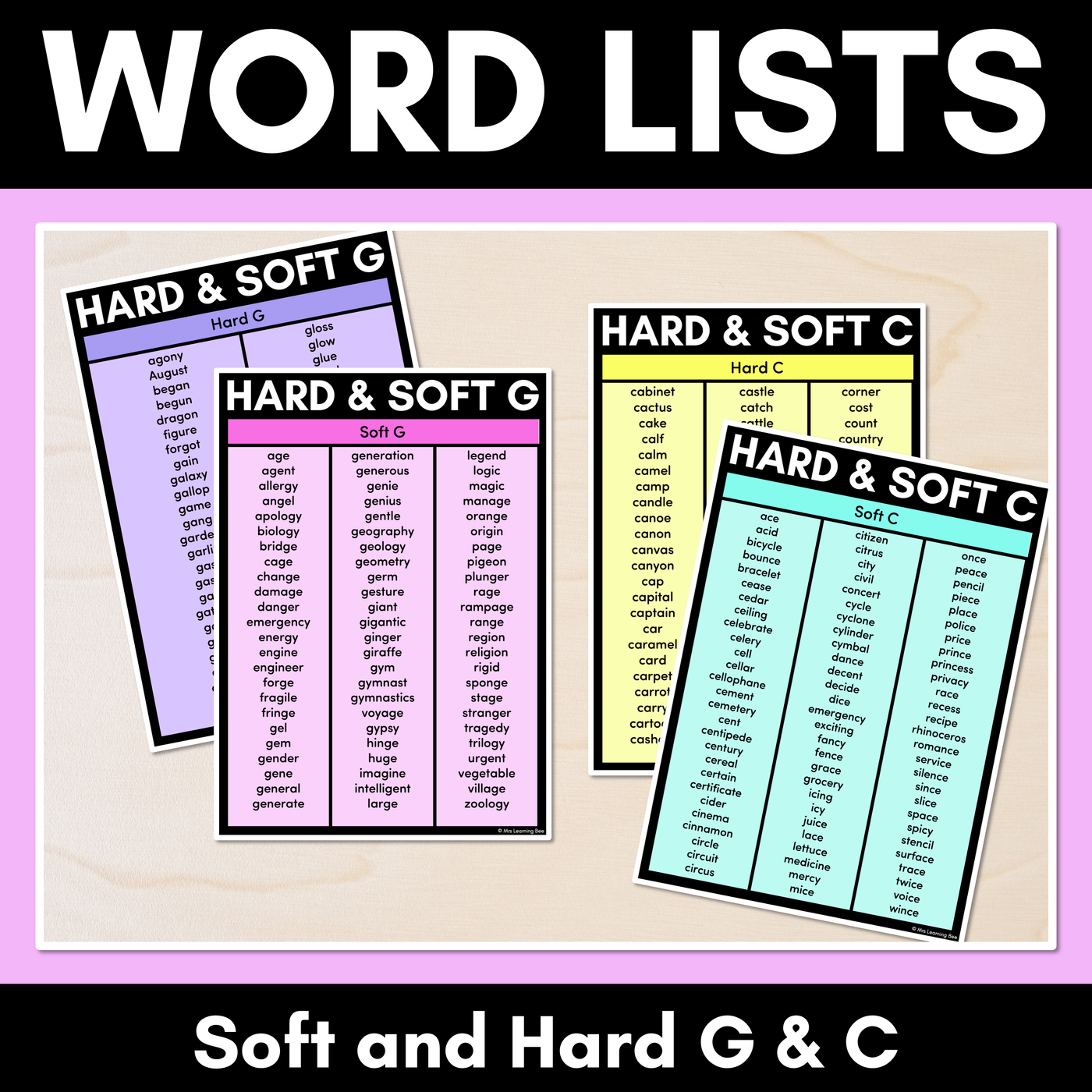 Soft & Hard C Words and Soft & Hard G Word Lists - Gentle Cindy Spelling Generalisation