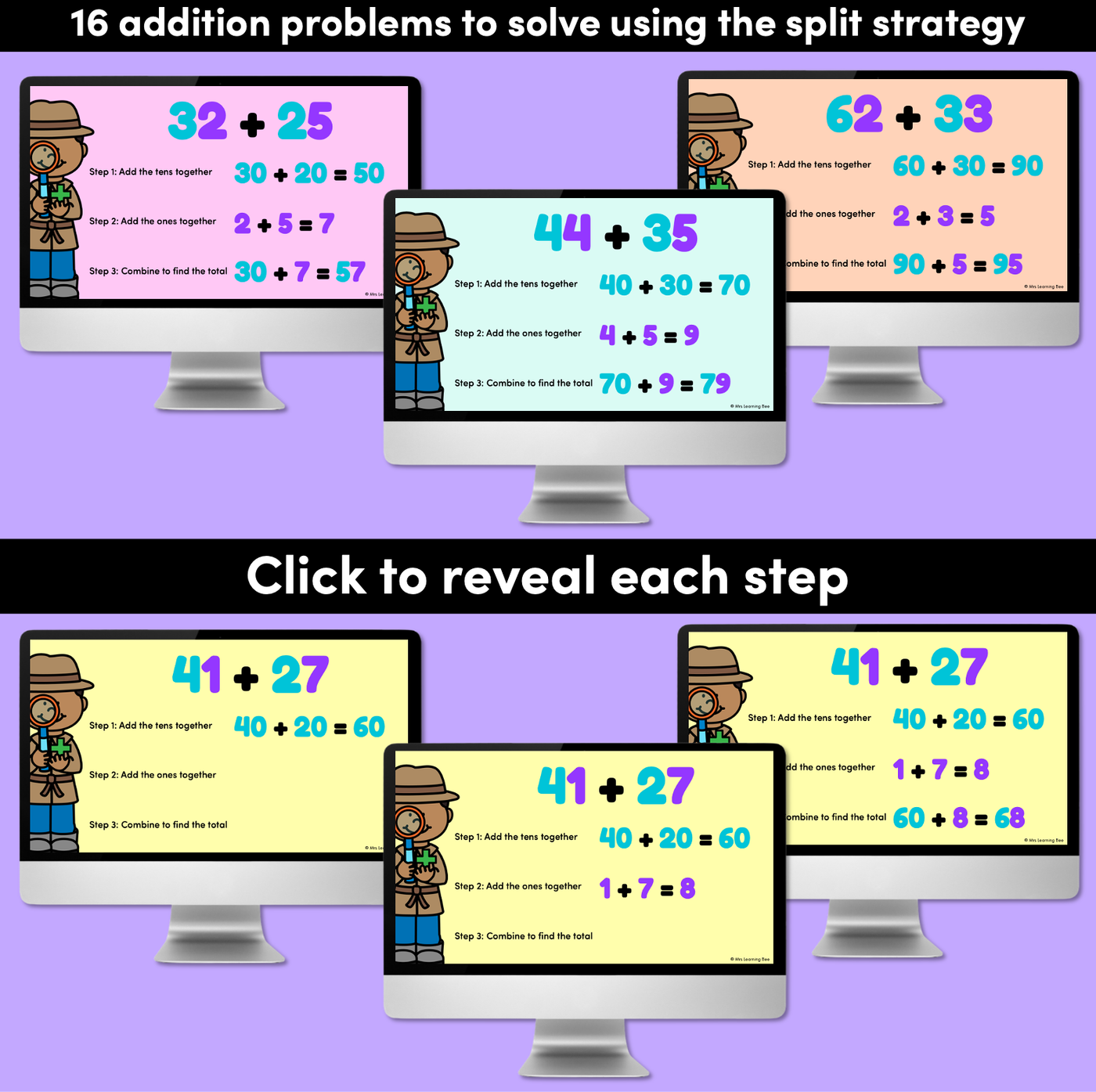 Split Strategy Addition Digital Slides for 2-Digit Numbers - Explicit Teaching