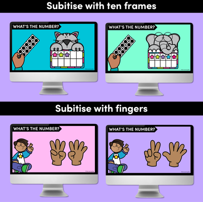 Subitising Digital Slides - Subitise with dot patterns, dice, dominoes, ten frames & fingers