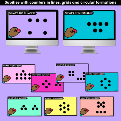 Subitising Digital Slides - Subitise with dot patterns, dice, dominoes, ten frames & fingers