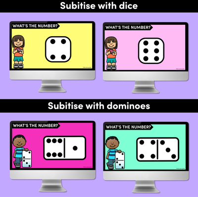 Subitising Digital Slides - Subitise with dot patterns, dice, dominoes, ten frames & fingers
