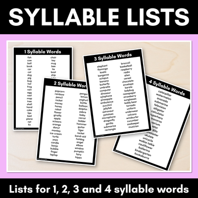 Syllable Words for Kindergarten and Grade 1 - Syllable Word Lists