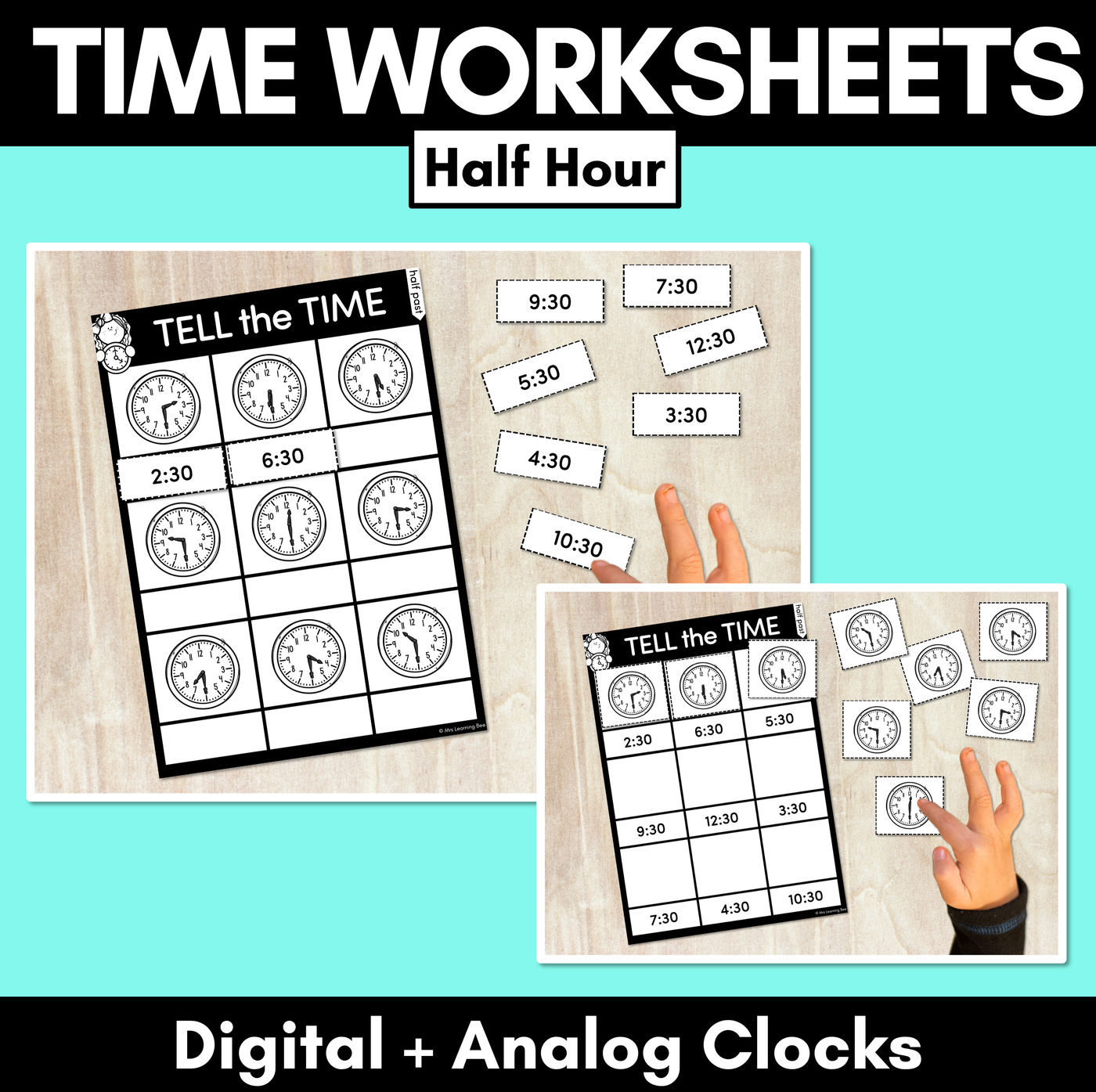 TIME WORKSHEETS - Telling the time to the half hour