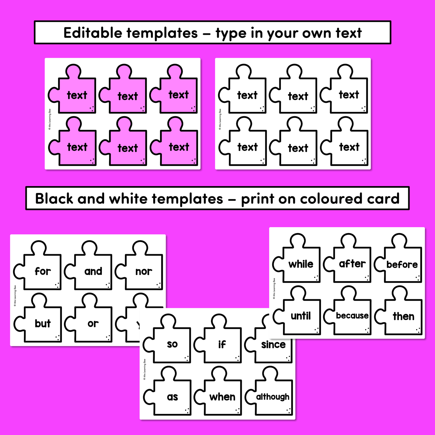 Connectives or Conjunctions Editable Puzzle Display- VCOP aligned Vocabulary Display