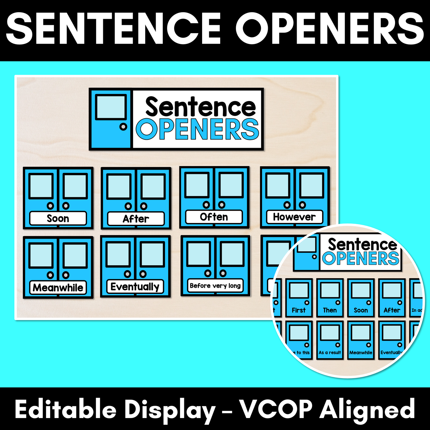 Sentence Openers Editable Door Display- VCOP aligned Vocabulary Display