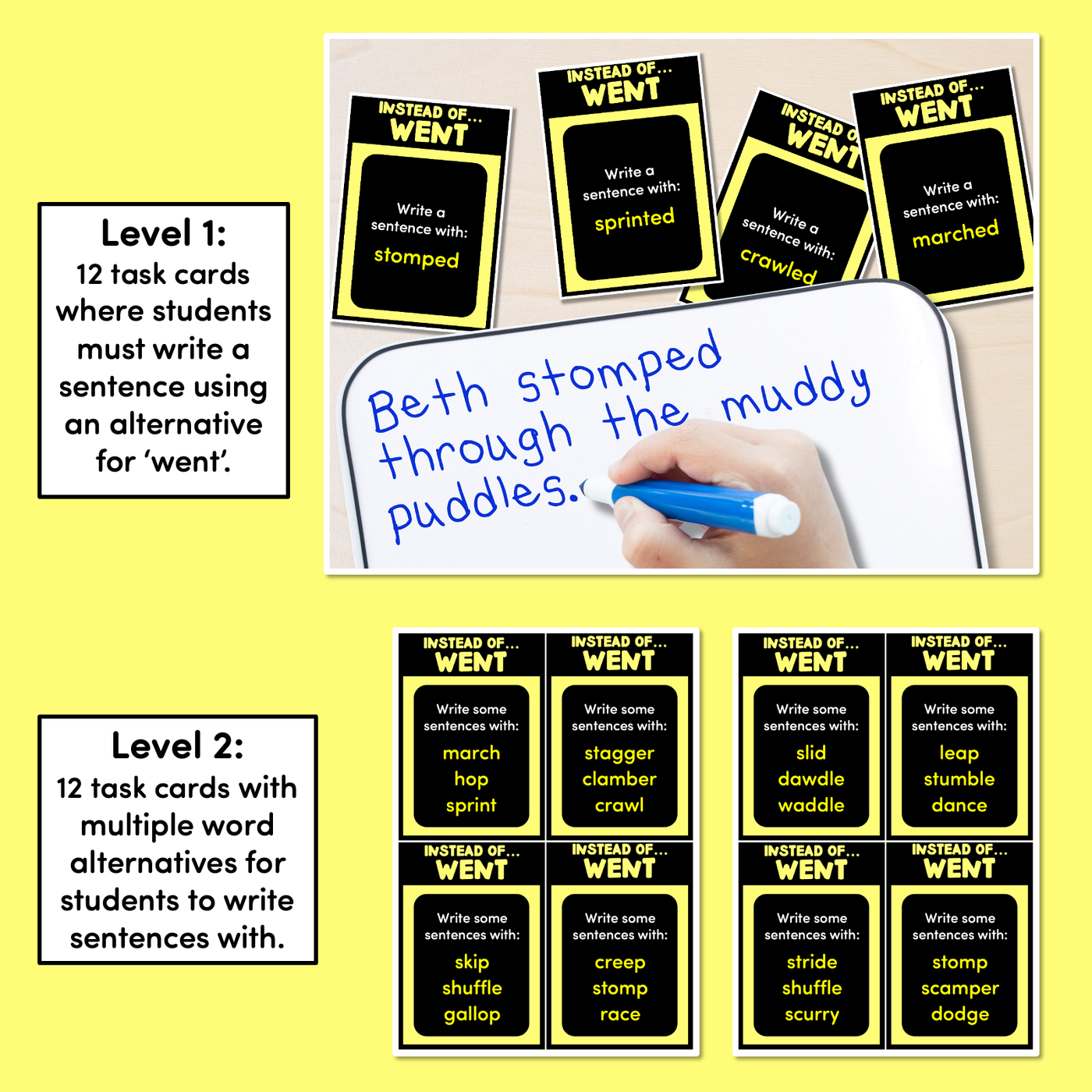 Instead of SAID & WENT - Descriptive Language Task Cards - VCOP aligned