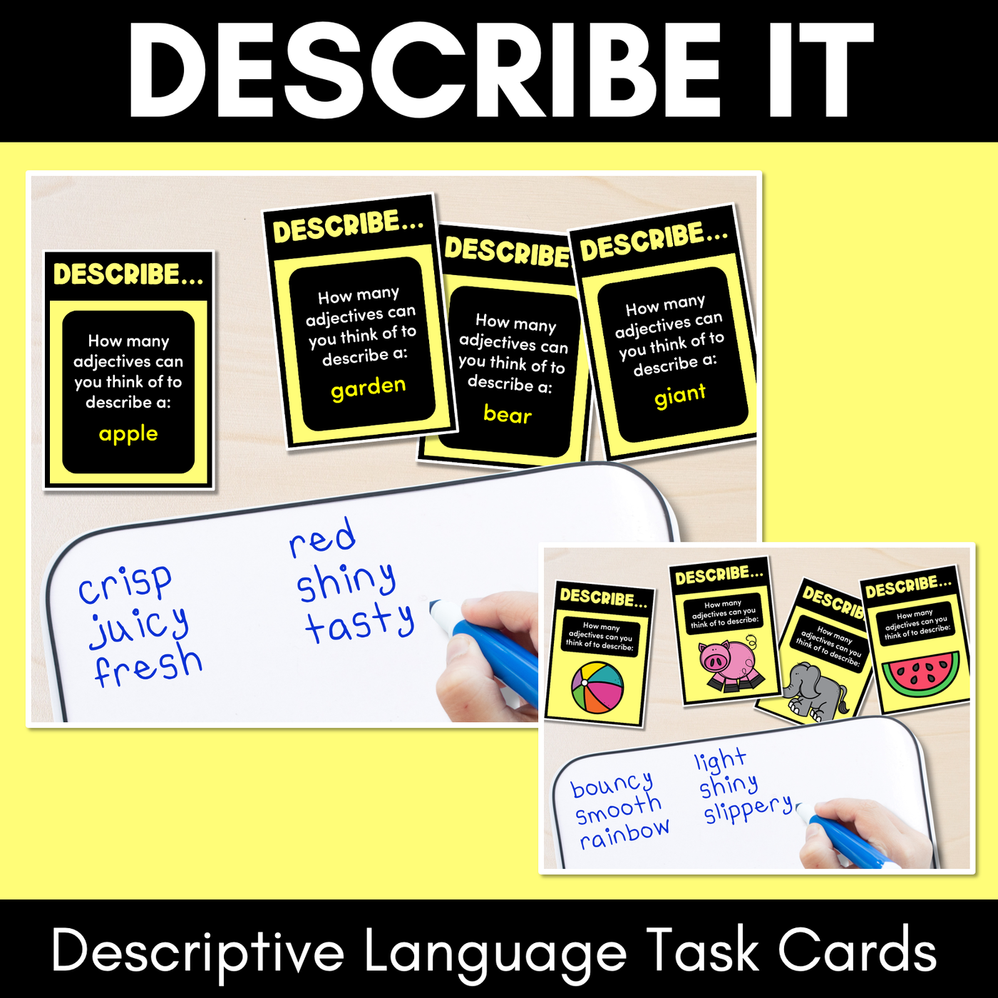 DESCRIBE IT - Descriptive Language & Adjectives Task Cards - VCOP aligned