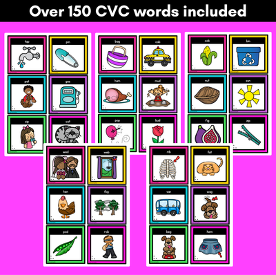 CVC Word Building Cards - Decodable Word Phonics Task Cards for Word Building