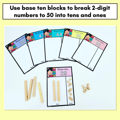 Base Ten Task Cards - Show me numbers 11-50 with MAB blocks