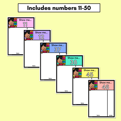 Base Ten Task Cards - Show me numbers 11-50 with MAB blocks