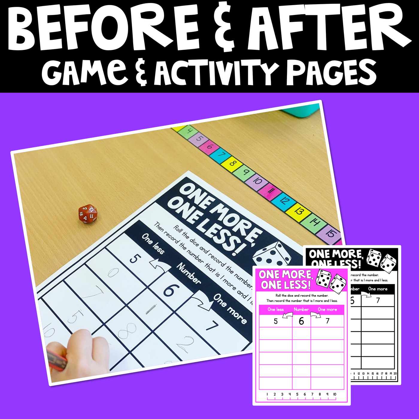 One More One Less Game & Worksheets