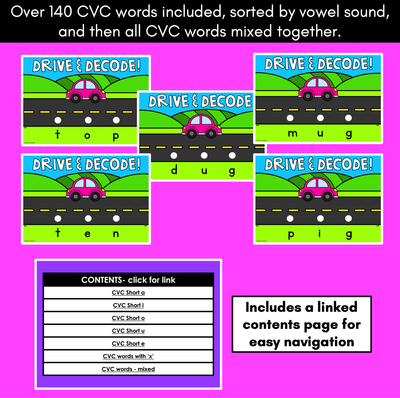 Blending CVC Words with Cars - DIGITAL SLIDES - Drive & Decode